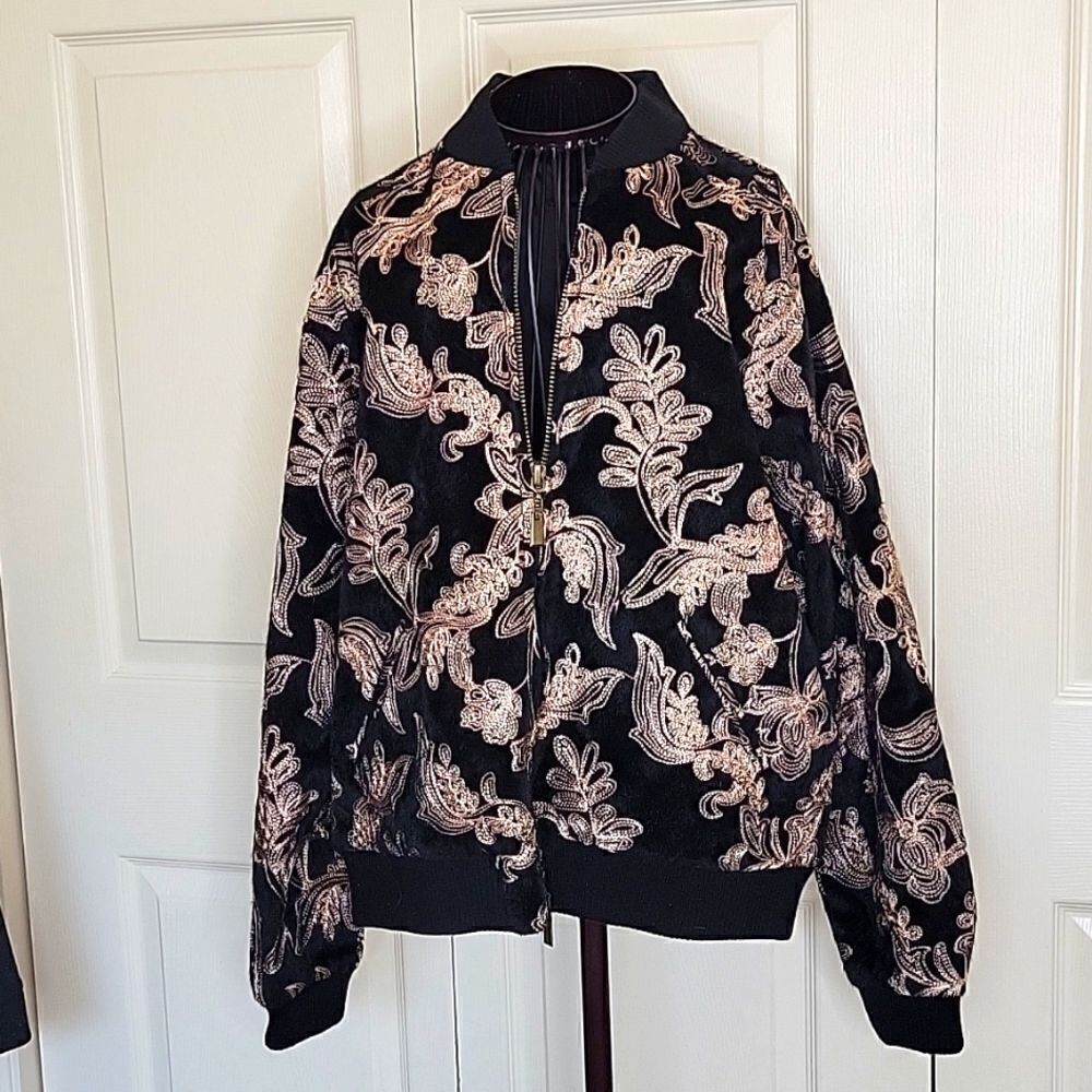 GOLDIE Black and Gold Bomber Jacket Size Large